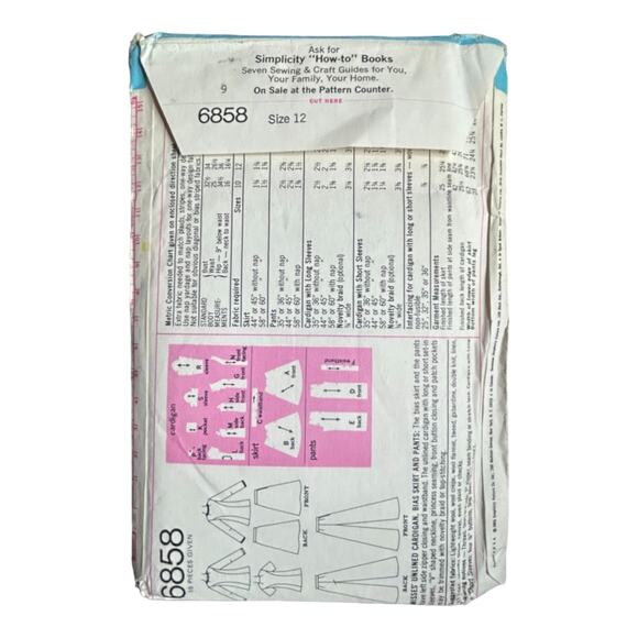 Simplicity 6858 Misses Cardigan, Bias Skirt and Pants Pattern - Size 12; Bust 34 - Picture 3 of 5